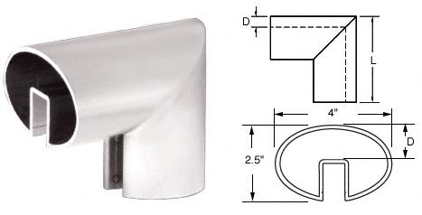 CRL 4" X 2-1/2" Mill Aluminum Oval 90&#186; Vertical Corner for 1/2" (12 mm) or 5/8" (16 mm) Glass Cap Railings