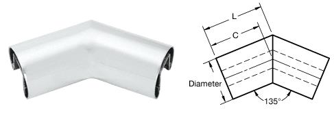 CRL Mill 1.9" Diameter 135&#186; Horizontal Corner for 1/2" (12 mm) or 5/8" (16 mm) Glass Cap Railing