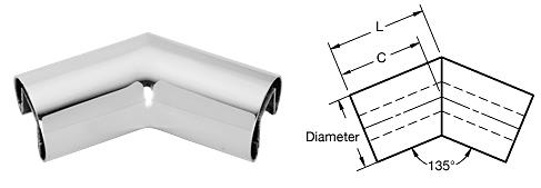 CRL Polished Stainless 2" Diameter 135&#186; Horizontal Corner for 1/2" (12 mm) or 5/8" (16 mm) Glass Cap Railing