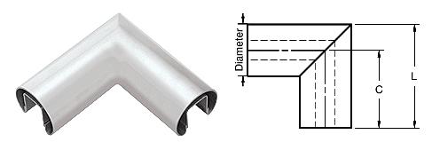 CRL 3-1/2" Mill Aluminum 90 Degree Horizontal Corner for 1/2" (12 mm) or 5/8" (16 mm) Glass Cap Railing
