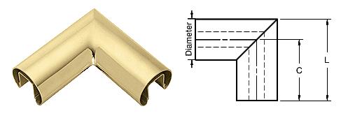 CRL 3-1/2" Polished Brass 90 Degree Horizontal Corner for 1/2" (12 mm) or 5/8" (16 mm) Glass Cap Railing