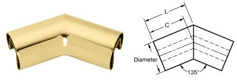 CRL Polished Brass 4" Diameter 135 Degree Horizontal Corner for 1/2" or 5/8" Glass Cap Railing