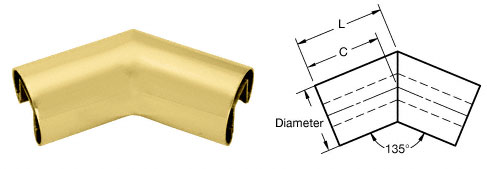 CRL Satin Brass 4" Diameter 135 Degree Horizontal Corner for 1/2" or 5/8" Glass Cap Railing