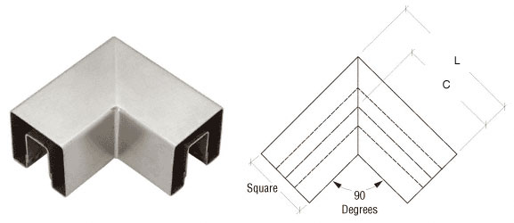 CRL Brushed Stainless 90 Degree Horizontal Corner for 1-1/2" Square Glass Cap Railing