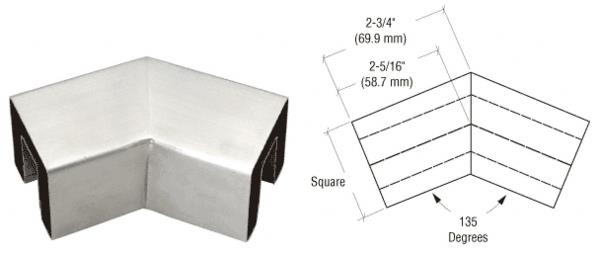 CRL Brushed Stainless 2" Square 135 Degree Horizontal Corner for 1/2" Square Glass Cap Railing