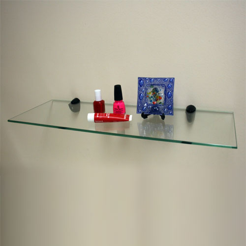 Vario Rectangular 24" x 8" Clear Tempered Glass Shelf Kit with Black Brackets