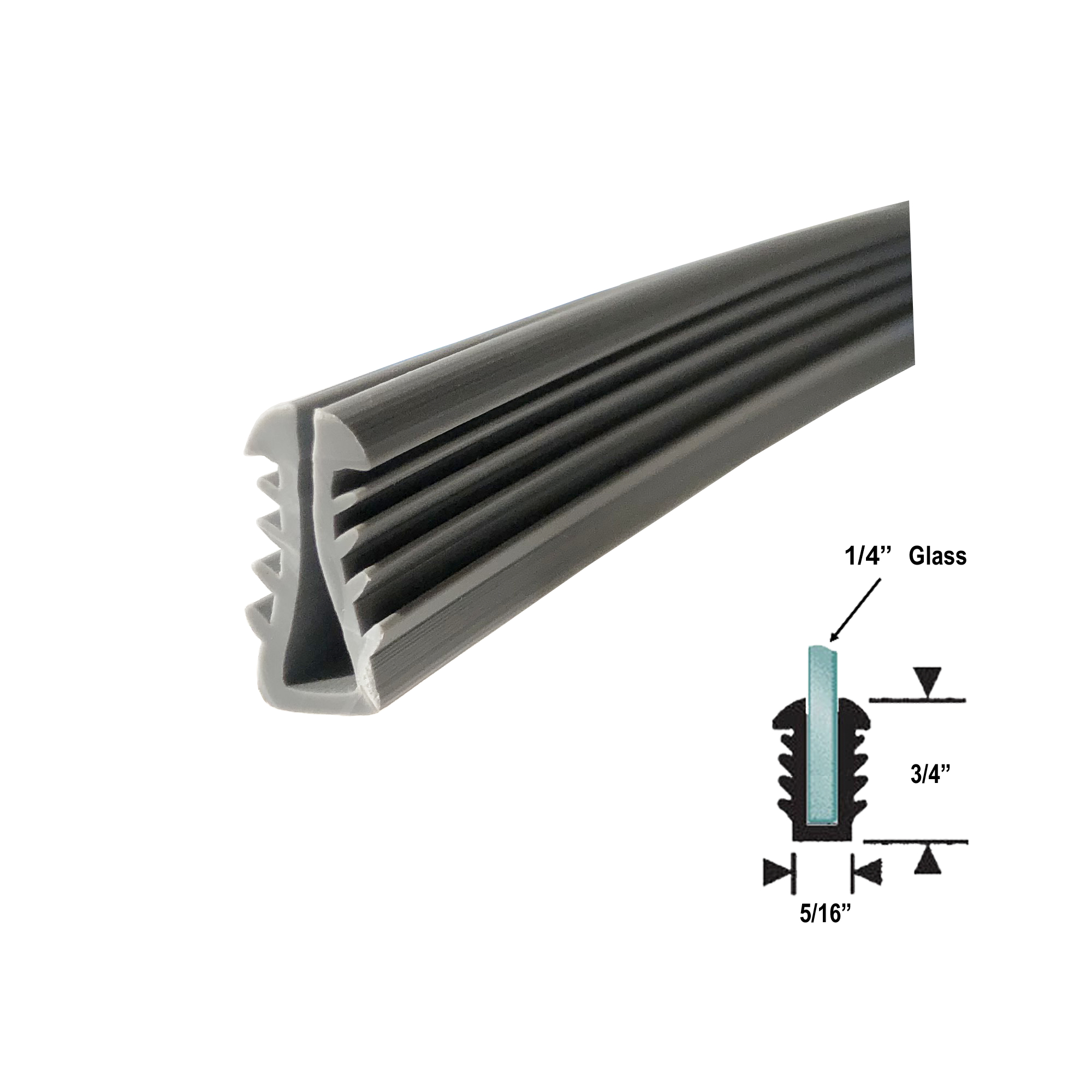Gordon Glass&#174; Gray Shower Door Replacement Glazing Vinyl Spline for 1/4" Glass, 5/8" Channel Depth - 18 ft