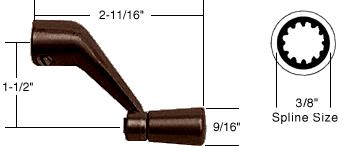 CRL Bronze Casement Operator Handle; 3/8" Spline Size, 2-11/16" Length