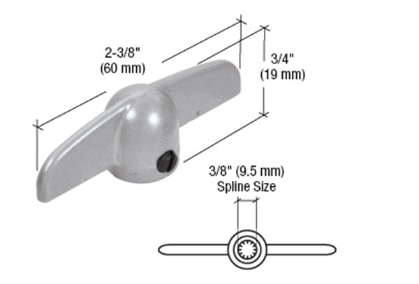 CRL T-Crank Casement Operator Handle, 3/8" Spline, Aluminum