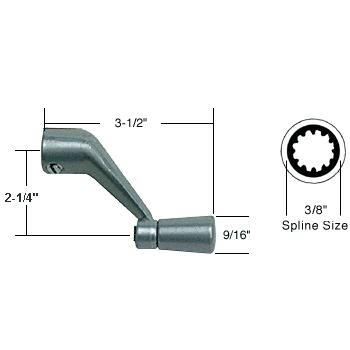 CRL Aluminum Casement Operator Handle 3/8" Spline Size, 3-1/2" Length