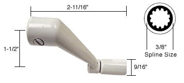 CRL White Casement Operator Handles; 3/8" Spline Size, 2-11/16" Length