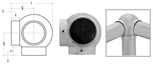 CRL Brushed Stainless 2-5/8" 90 Degree Ball Type Side Outlet Elbow for 1-1/2" Tubing