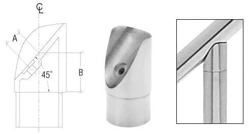 CRL Brushed Stainless 45 Degree Coped Perpendicular Collar for 2" (50.8 mm) Tubing at 45 Degree Angle