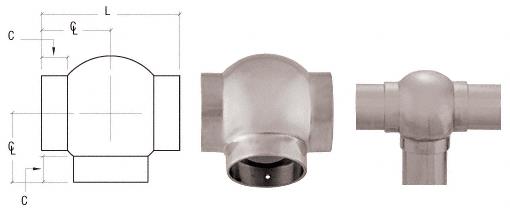 CRL Brushed Stainless 3-5/16" Ball Type Tee for 2" Tubing