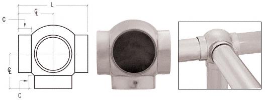 CRL Brushed Stainless 3-5/16" Ball Type Side Outlet Tee for 2" Tubing