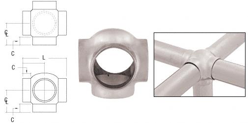 CRL Brushed Stainless 3-5/16" Ball Type Side Outlet Crosses for 2" Tubing