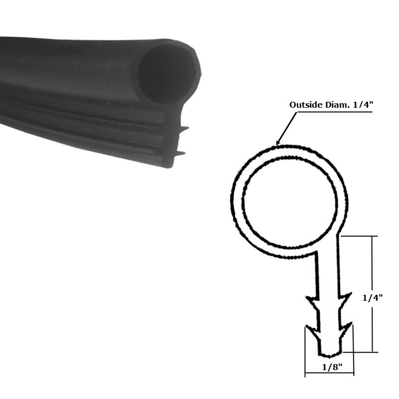 Gordon Glass&#174; Black Kerf-Mounted Bulb Type Weatherstriping - 25 ft Roll