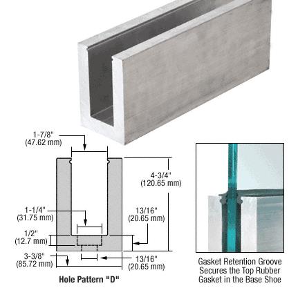 CRL Mill Aluminum 118-1/8" (3 m) L25S Series Standard Square Base Shoe Drilled With 13/16" Holes Pattern "D" for 1-1/16" (25.52 mm) Laminated Tempered Glass - 10 ft Long