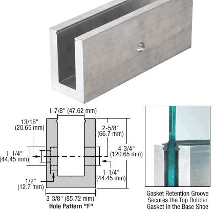 CRL Mill Aluminum 118-1/8" (3 m) L25S Series Standard Square Base Shoe Drilled With 9/16" Fascia Holes Patten "F" for 25.52mm Laminated Tempered Glass - 10 ft Long