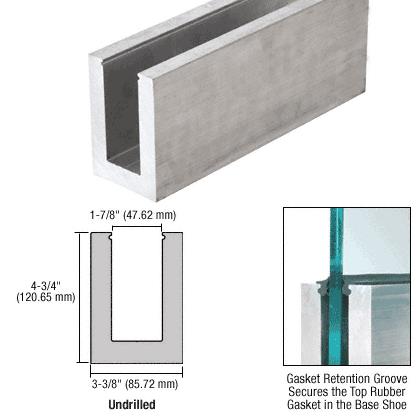 CRL Mill Aluminum 118-1/8" (3 m) L25S Series Standard Square Base Shoe Un-drilled for 25.52mm Laminated Tempered Glass - 10 ft Long