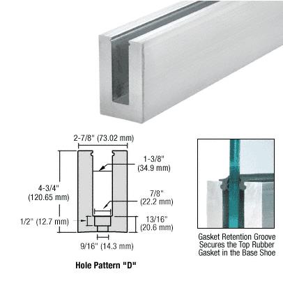 CRL Mill Aluminum L56 Series Standard Square Base Shoe Drilled With 9/16" Holes Pattern "D" for 9/16" Laminated Tempered Glass - 10 ft Long