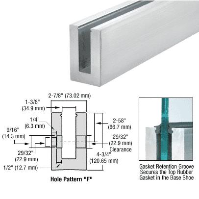 CRL Mill Aluminum L56 Series Standard Square Base Shoe Drilled With 9/16" Fascia Holes Pattern "F" for 9/16" Laminated Tempered Glass - 10 ft Long