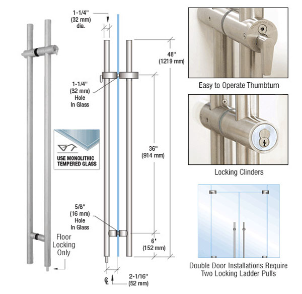 CRL 316 Brushed Stainless 48" Locking Ladder Pull