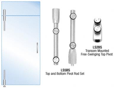 CRL Brushed Stainless Pivot Door System for Use With Free-Swinging Doors With Top and Glass Transom Mount Pivot - Set