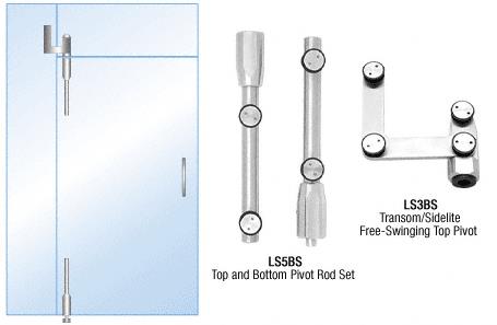 CRL Brushed Stainless Pivot Door System for Use With Free-Swinging Doors With Sidelite and Glass Transom Bracket - Set
