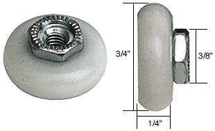 3/4" Oval Edge Nylon B.B. Sliding Shower Door Roller; Threaded Hex Hub - Package