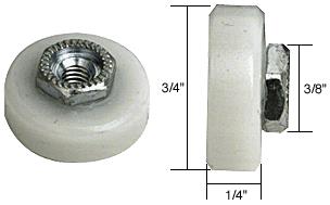 3/4" Flat Edge Nylon B.B. Shower Door Roller with Threaded Hex Hub - Package