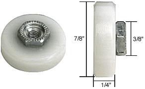 7/8" Flat Edge Nylon B.B. Shower Door Roller with Threaded Hex Hub - Bulk