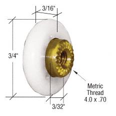 3/4" Sliding Shower Door Oval Edge Roller with Metric Thread - Package