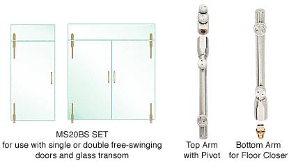 CRL Pivot Door System for Use With Single or Double Free-Swinging Doors and Glass Transom - Set