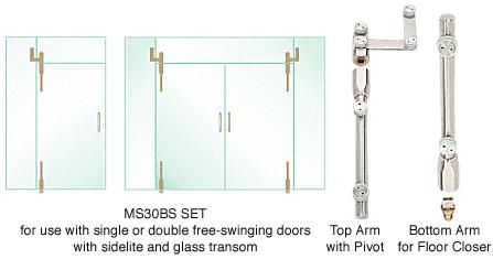 CRL Pivot Door System for Use With Single or Double Free-Swinging Doors With Sidelite and Glass Transom With MS6BS Transom/Sidelite Bracket