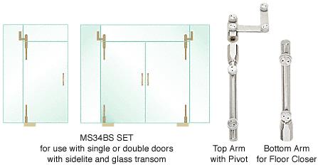 CRL Pivot Door System for Use with Single or Double Doors With Sidelite and Glass Transom and MS6BS Transom/Sidelite Bracket - Set