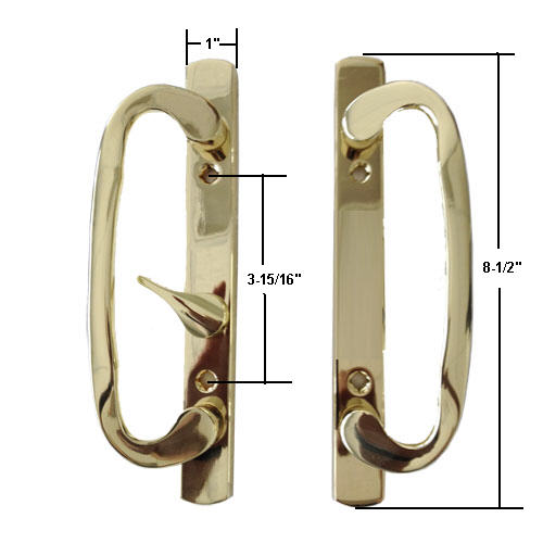 Sliding Glass Patio Door Handle Set, Mortise Type, Brass Plated, 3-15/16" Screw Holes | SPECIAL ORDER