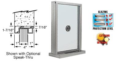 CRL Satin Anodized Aluminum Narrow Inset Frame Exterior Glazed Exchange Window with 12" Shelf and Deal Tray