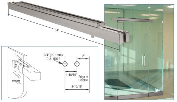 CRL 84" Long Brushed Stainless Double Narrow Floating Header with Surface Mounted Top Pivots for 72" Wide Opening