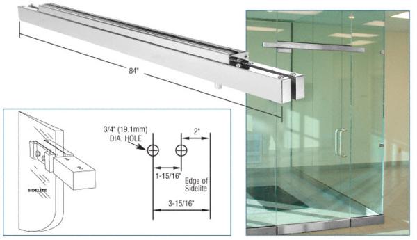 CRL 84" Long Polished Stainless Double Narrow Floating Header with Surface Mounted Top Pivots for 72" Wide Opening
