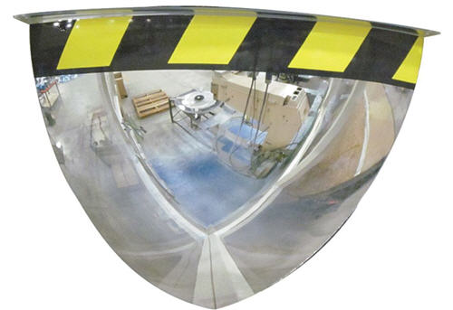 18" 90 Degree Acrylic Quarter Dome Mirror with Safety Caution Border