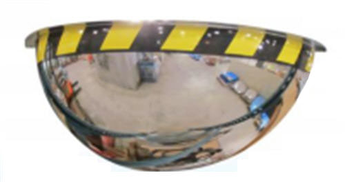 18" 180 Degree Acrylic Half Dome Mirror with Safety Caution Border
