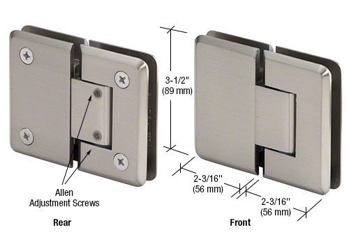 CRL Pinnacle 380 Series Brushed Nickel Adjustable 180&#176; Glass-to-Glass Hinge