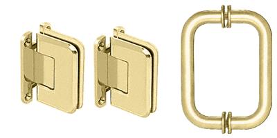 CRL Polished Brass Pinnacle Shower Pull and Hinge Set