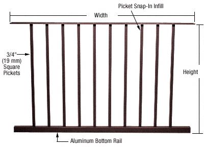 CRL 200, 300, 350, and 400 Series Bronze Picket Panel 48"W x 36"H