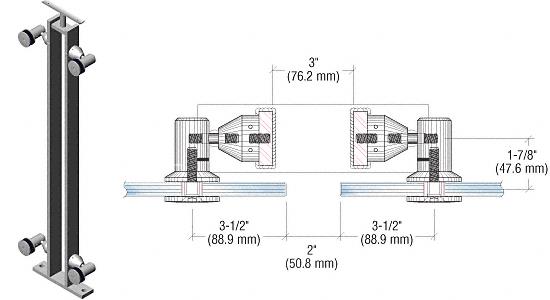 CRL Brushed Stainless P8 Series 36" Center Post Fixed Fitting Railing Kit