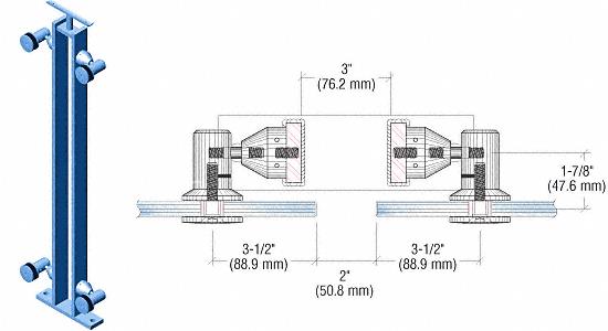 CRL P8 Series 42" Custom Finish 180 Degree Center Post Fixed Fitting Railing Kit
