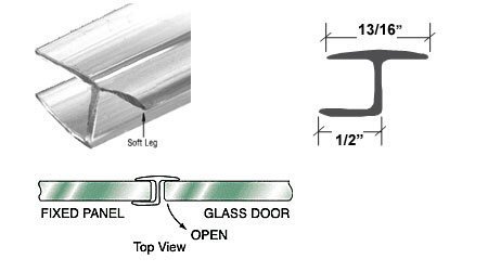 CRL Polycarbonate "h" Jamb with Soft Leg for 180 Degree for 3/8" Glass - 95 in long