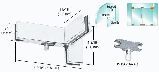 CRL Aluminum Finish Left Hand Sidelite Transom Patch with Support Fin Bracket and INT300 Insert