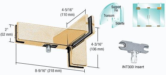 CRL Polished Brass Finish Left Hand Sidelite Transom Patch with Support Fin Bracket and INT300 Insert